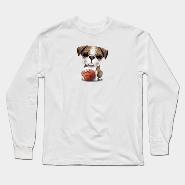 British Bulldog Puppy Playing With Basketball Long Sleeve T-Shirt by jeffbartels